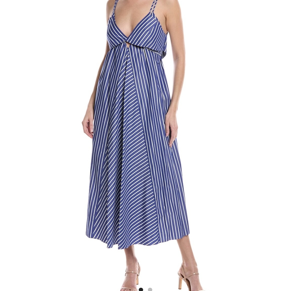 Rebecca Taylor Marseille Resort  Blue and White Ruched Tie Front Maxi Sundress